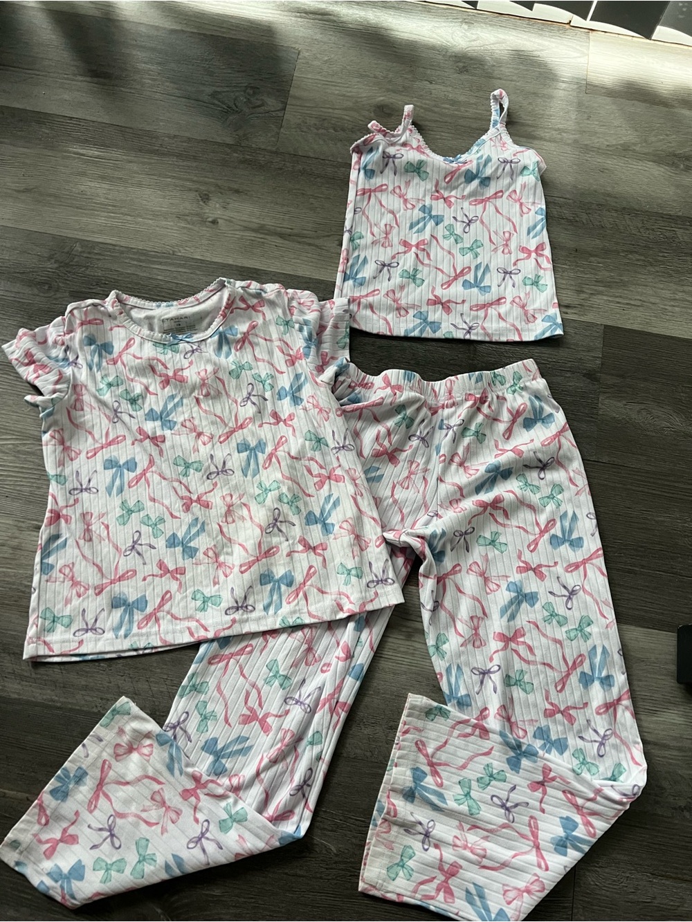 Tahari White Pajama Set with Pink, Blue & Mint Bow Print